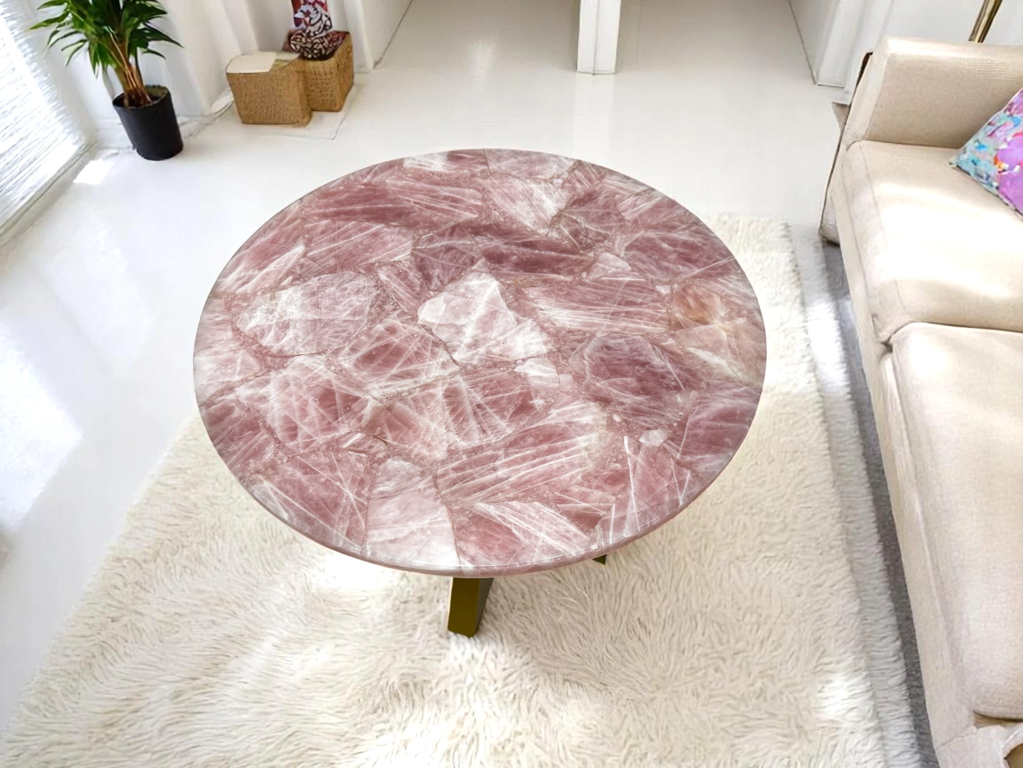  Buy Rose Quartz Round Coffee Table - Handmade Luxury Design